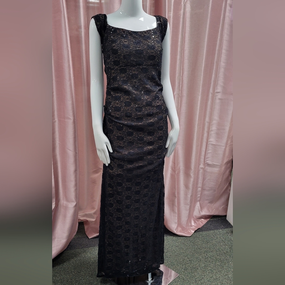 Alex Evenings Black Asymmetrical Pleated Gown
